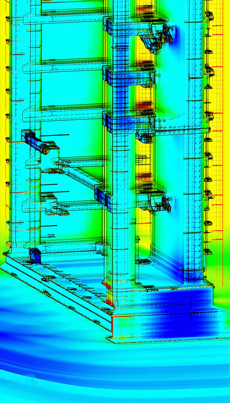 A Blue And Yellow 3d Model Of A Building Is Displayed