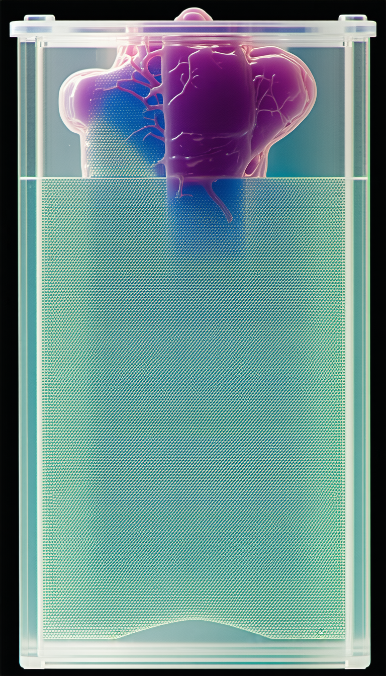 A Purple And Blue Creature Is Floating In A Blue Liquid