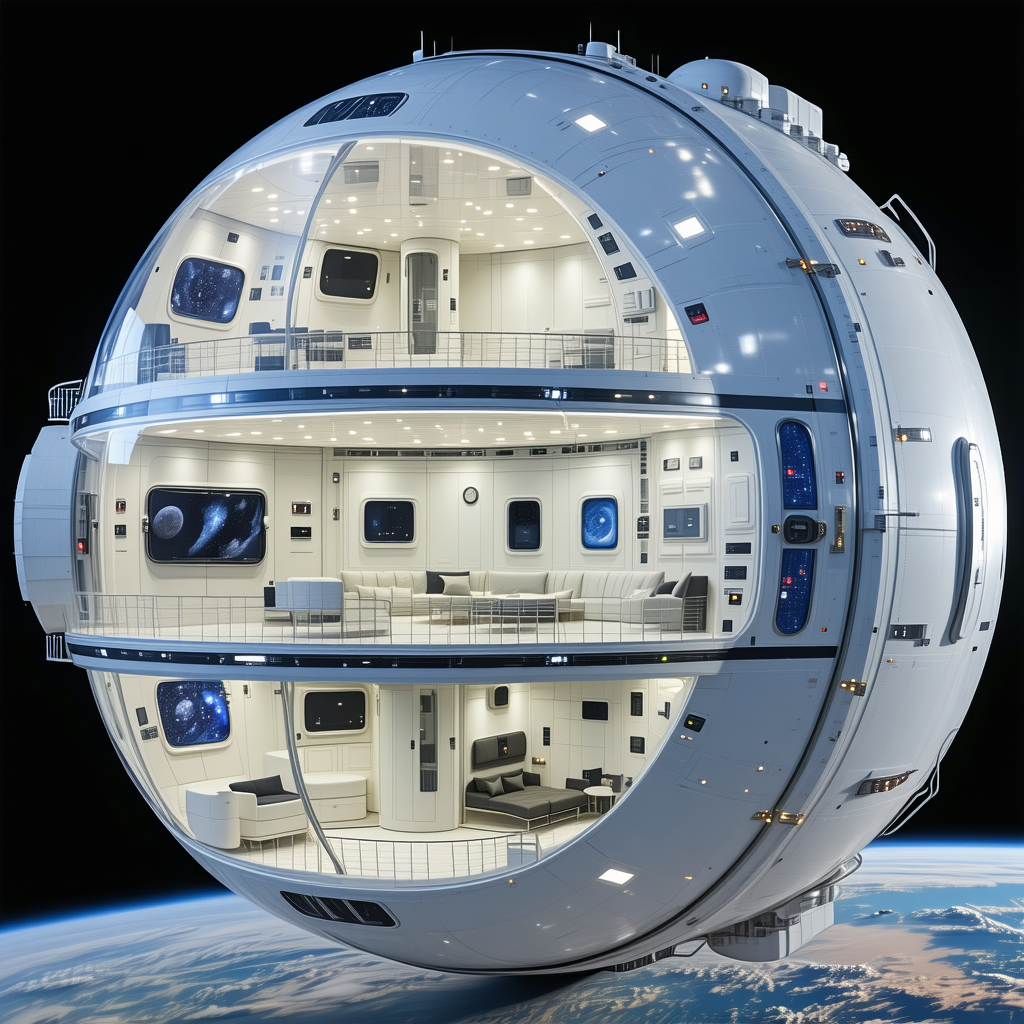 A Large White Space Station With A Dome-shaped Structure