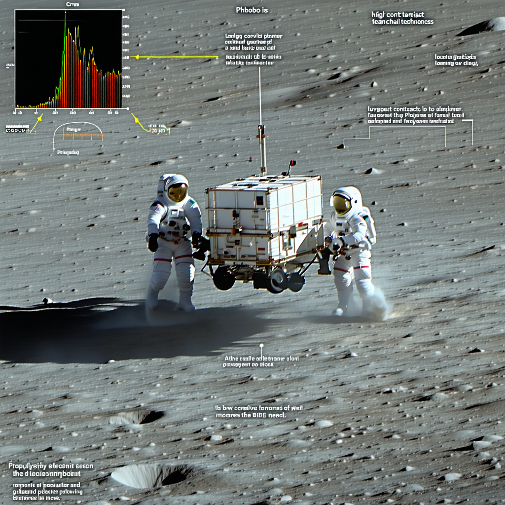 In The Image, Two Astronauts Are Walking On The Moon, Carrying A Small Spacecraft