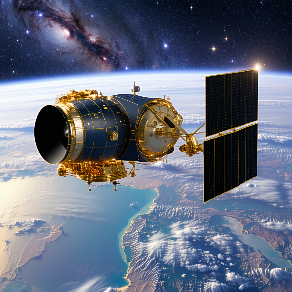 A Spacecraft, Possibly A Satellite, Flying Over A Blue Planet