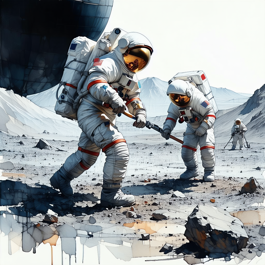 In The Image, There Are Two Astronauts Standing On A Rocky Surface, Possibly On The Moon