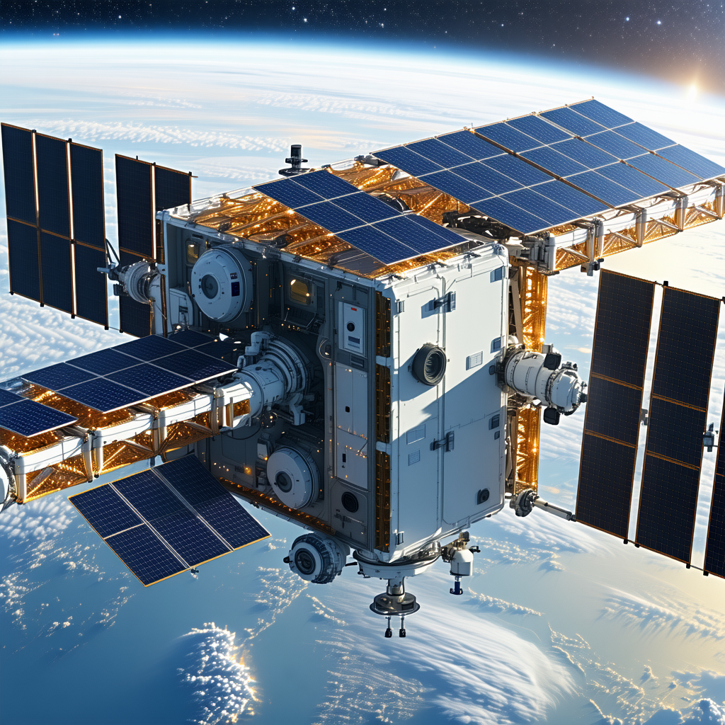A Large Spacecraft Is Flying Through The Air, With A View Of The Earth Below