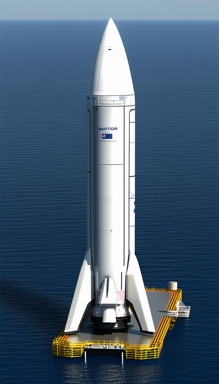 A White Rocket Ship Is Floating On The Water, With A Blue Sky In The Background