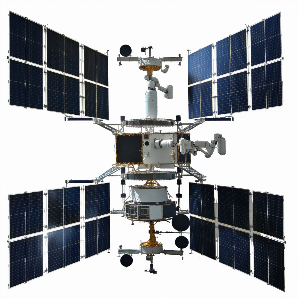 A Large Spacecraft With A Satellite Dish On Top