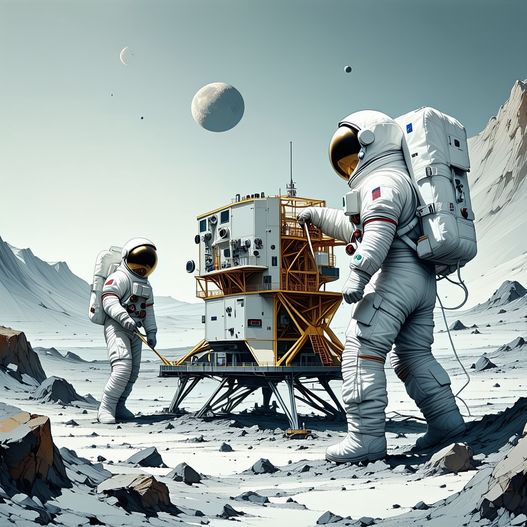 In The Image, There Are Two Astronauts Standing On A Rocky Surface, Possibly On The Moon
