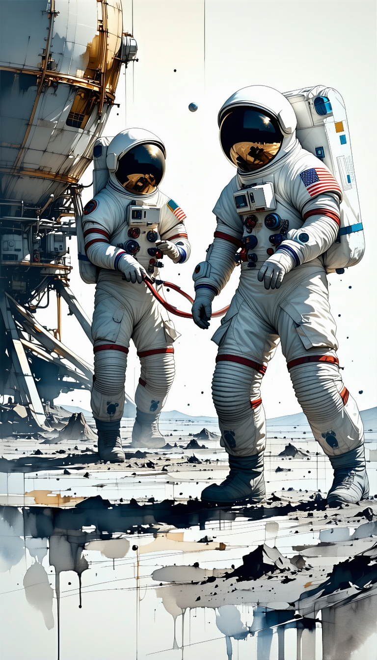 In The Image, There Are Two Astronauts Standing On A Rocky Surface, Possibly On The Moon