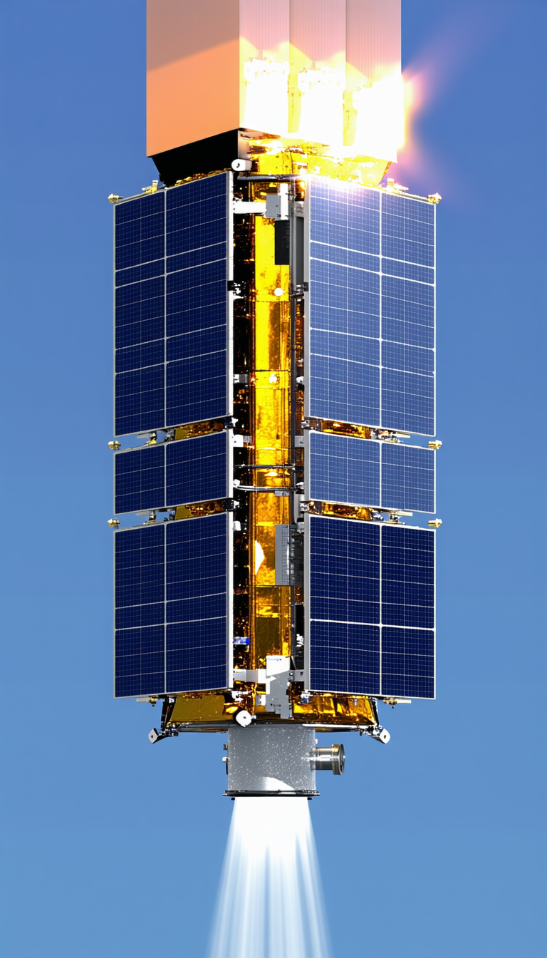 A Large Satellite With A Solar Panel On Top