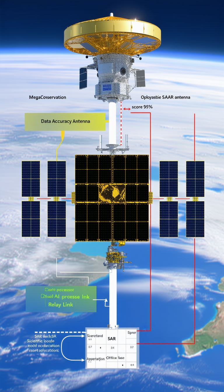 A Satellite In Space, With A Large Antenna Attached To It