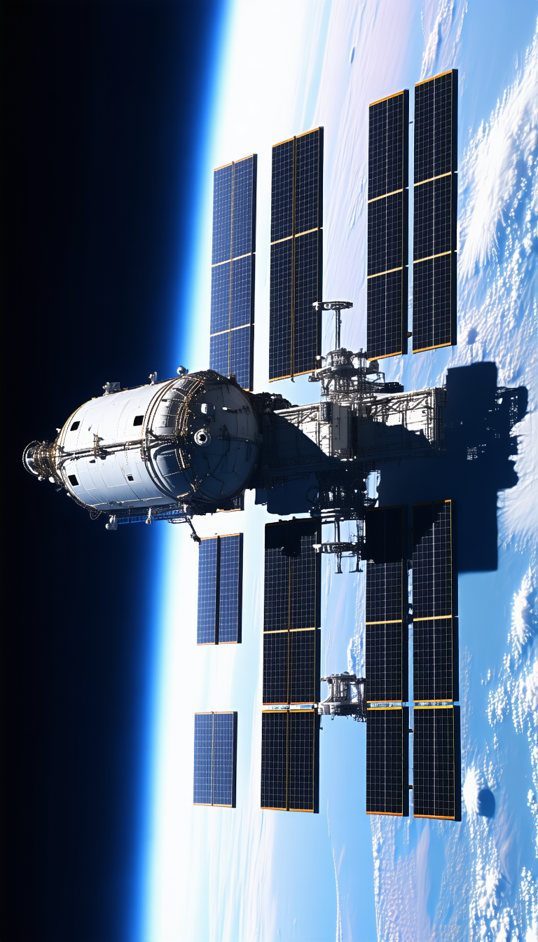 A Space Station With A Large Satellite Dish On Top Of It