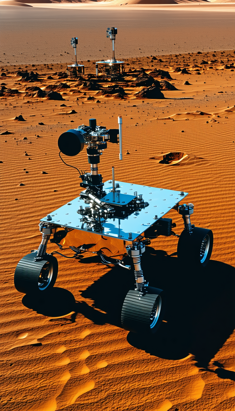 A Large, Silver Robotic Vehicle With A Flat, Circular Top, Sitting On A Dirt Surface