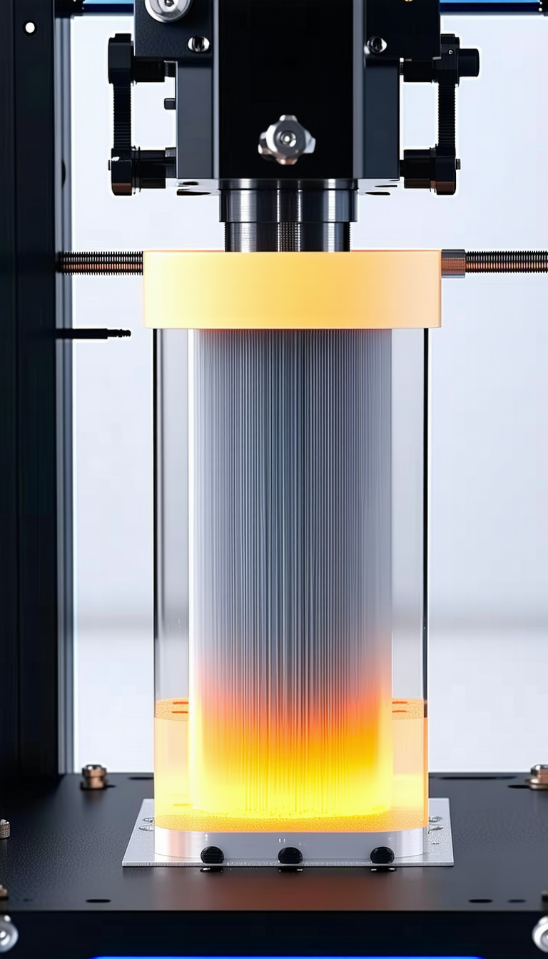 A Large, Clear Glass Cylinder Is Filled With A Yellow Liquid