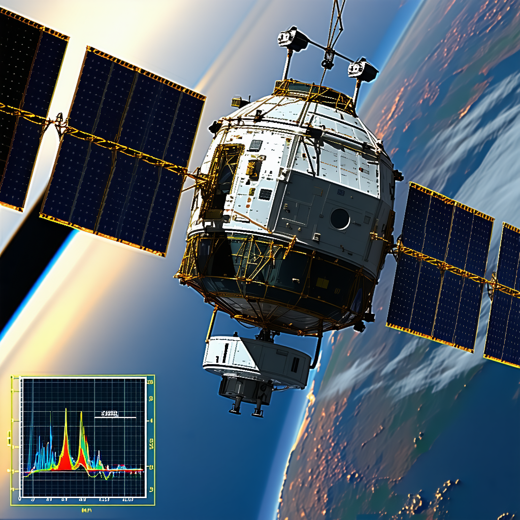 A Spacecraft Is Shown In A Close-up View, With Its Solar Panels And Antennae Clearly Visible