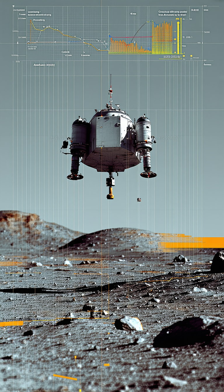 A Spacecraft Flying Over A Rocky Terrain
