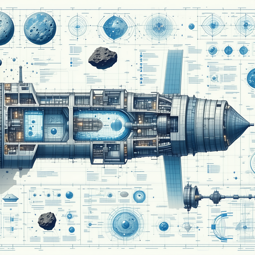A Blue And White Space Ship Is Shown In A Detailed Drawing