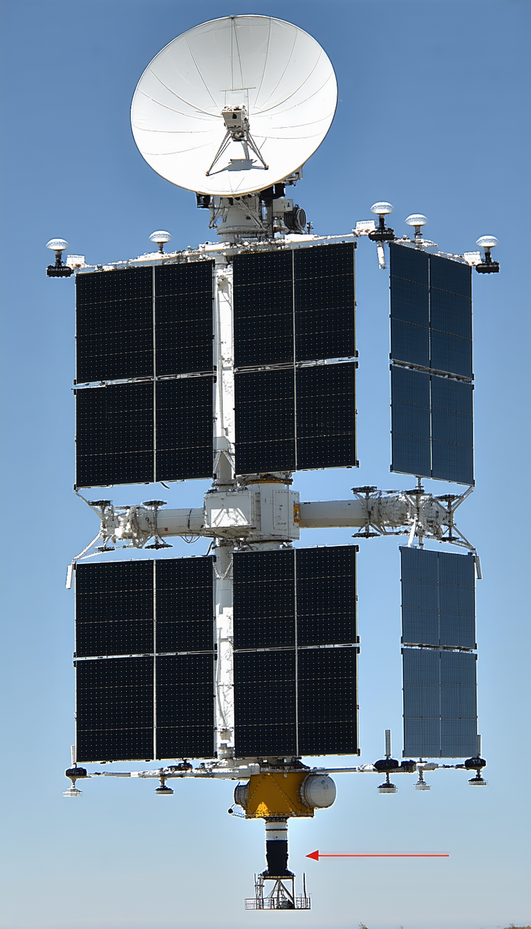 A Large Satellite Is Seen In The Sky, With Its Solar Panels Facing The Sun