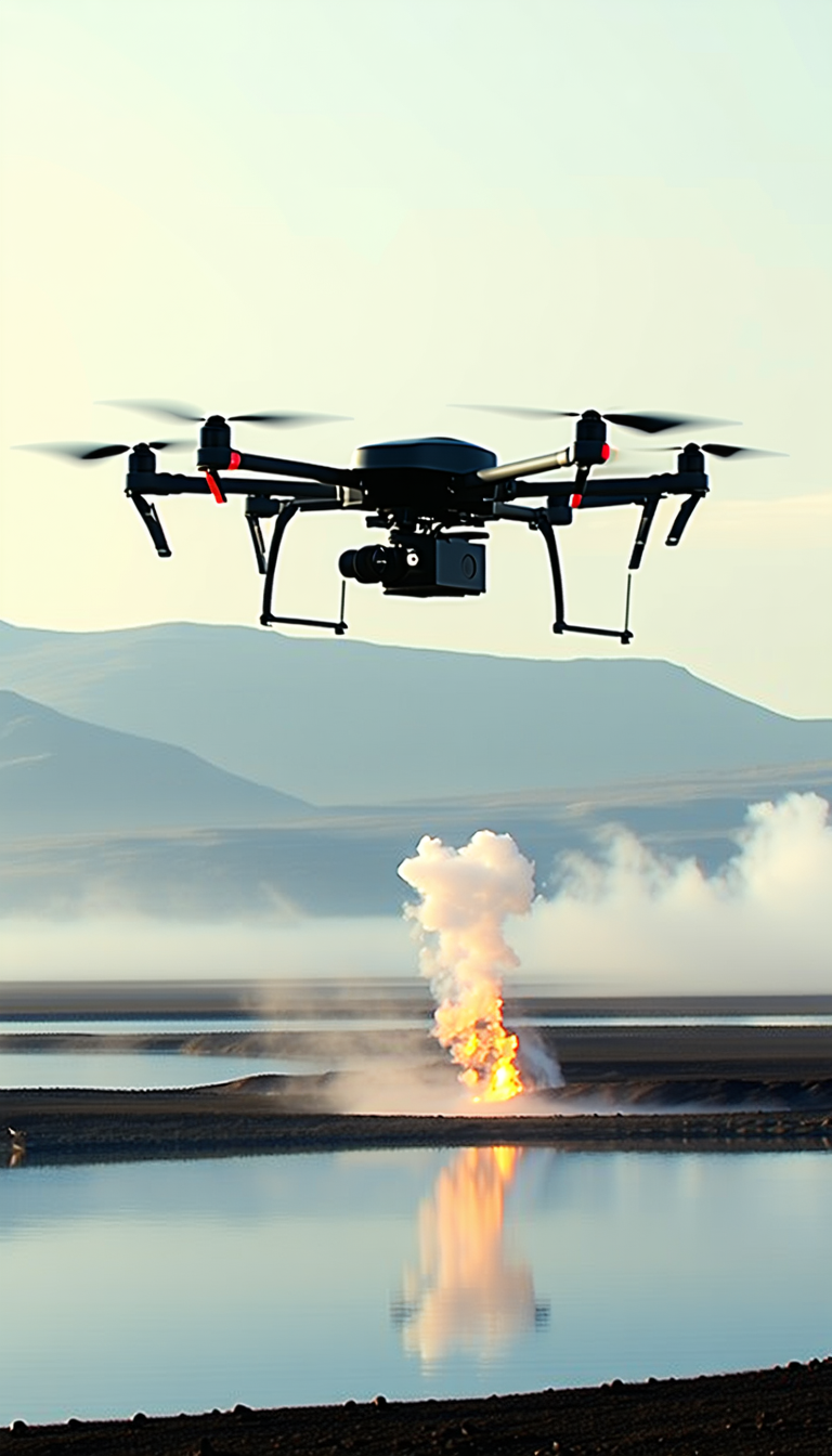 A Drone Flying Over A Field, With A Smoke Trail Following It