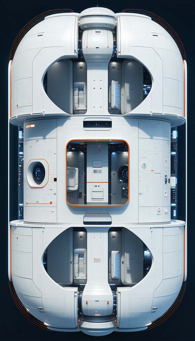 A Large, Futuristic Spacecraft With A White And Orange Color Scheme