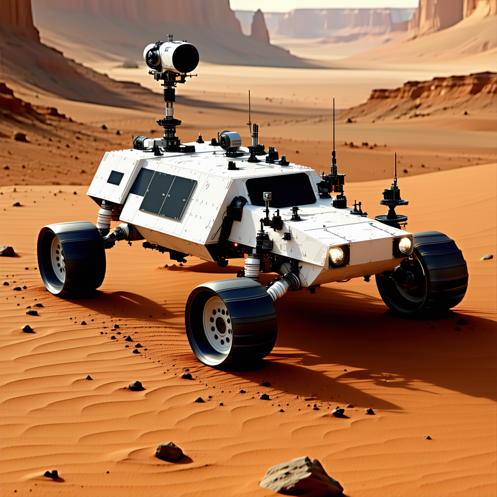 A White And Black Vehicle Is Parked On A Rocky Terrain