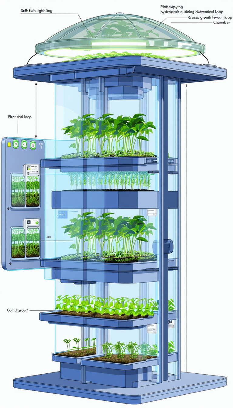 A Large Blue Machine Is Filled With Many Small Plants