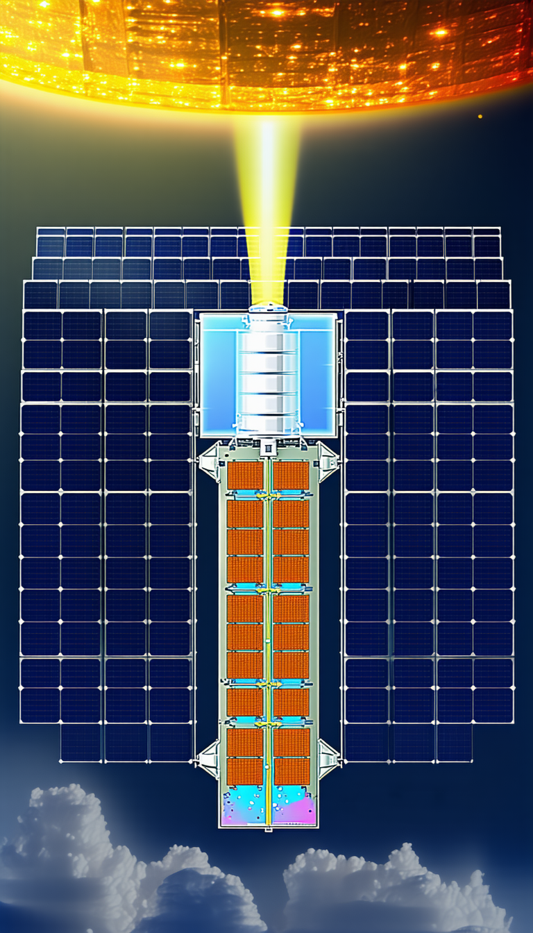 A Large, Modern Solar Panel With A Yellow Light Shining On It