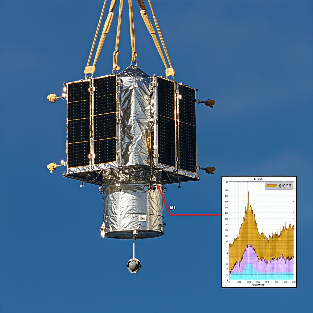A Satellite Is Being Lifted Into The Air By A Crane