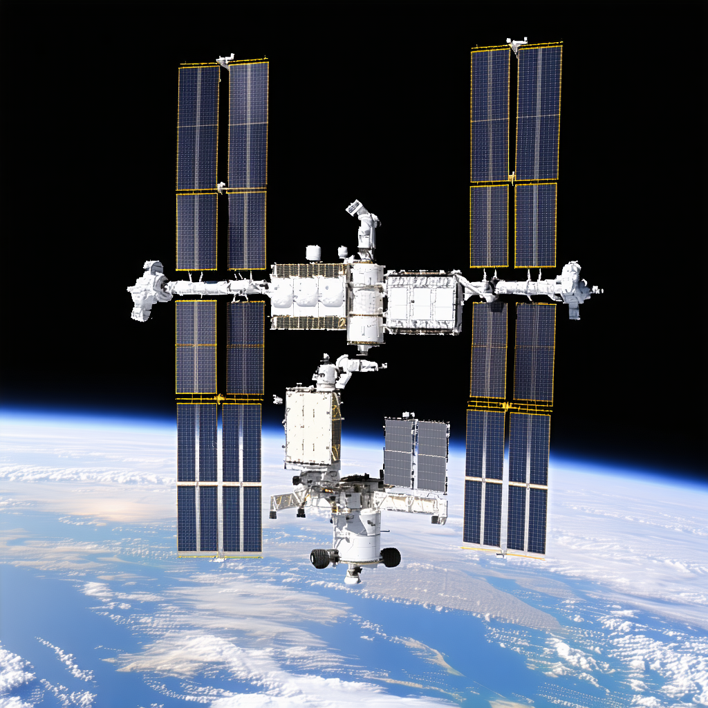 A Space Shuttle With A Large Satellite On Top Of It