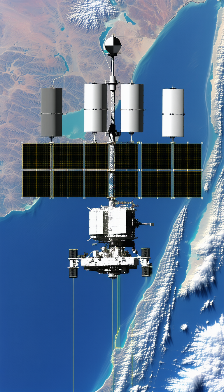 A Large Space Station Is Shown In The Image, With A Satellite Dish On Top Of It