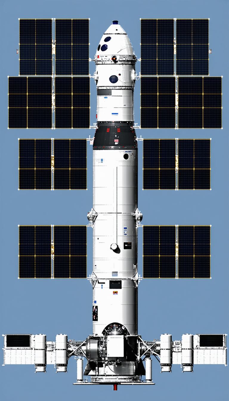 A Large White Space Shuttle Is Docked At A Space Station