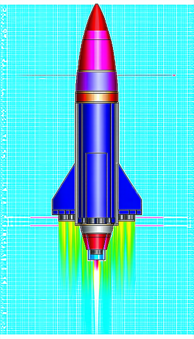 A Blue Rocket Ship Is Shown In A Blueprint Drawing