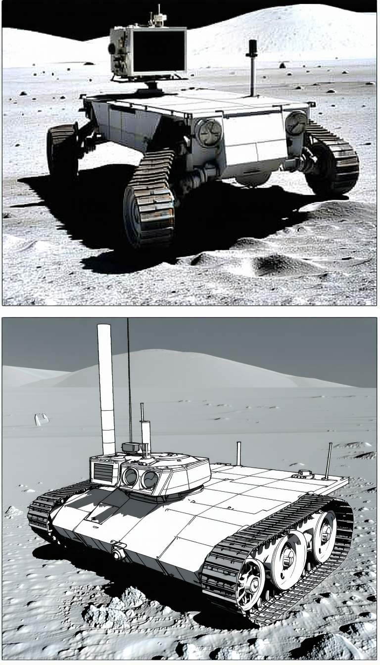 A White Robotic Tank On A Dirt Surface