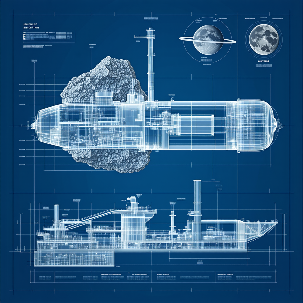 A Blue And White Drawing Of A Space Ship Is Shown