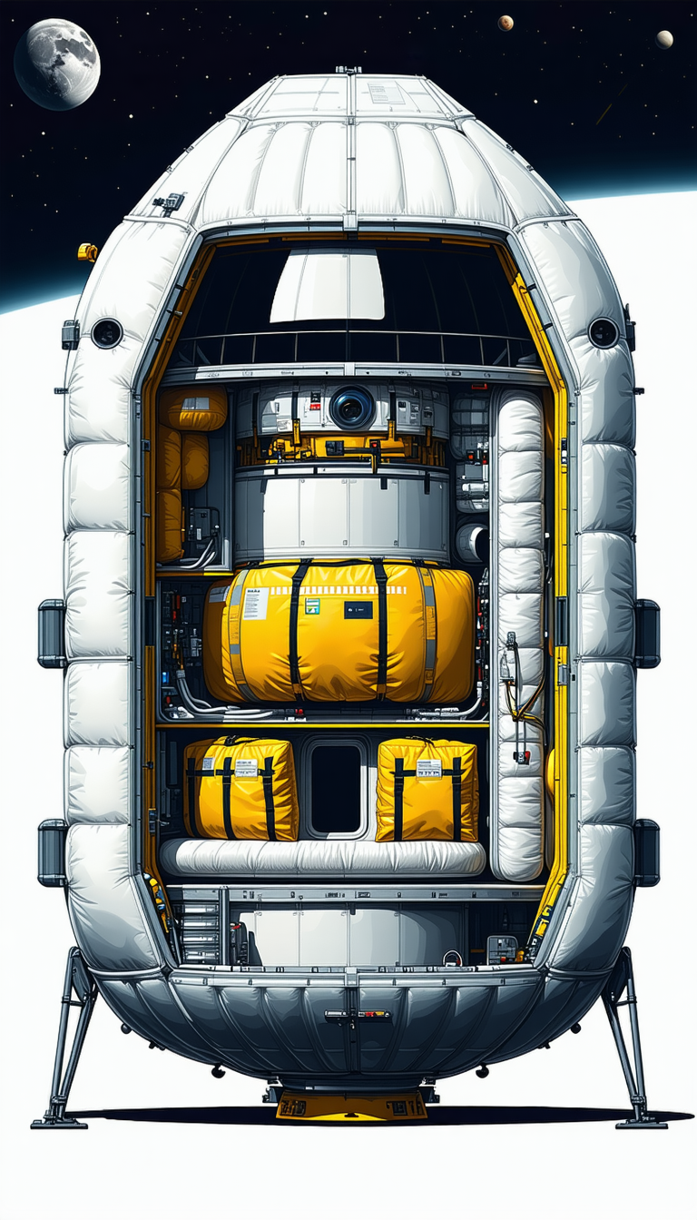 large white spacecraft shown drawing