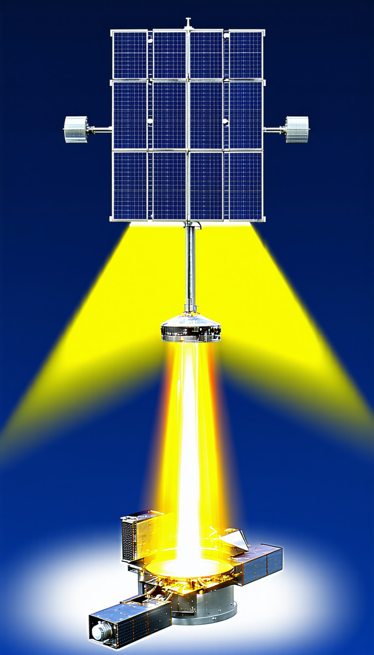 A Futuristic Spacecraft With A Solar Panel On Top, Floating In The Air