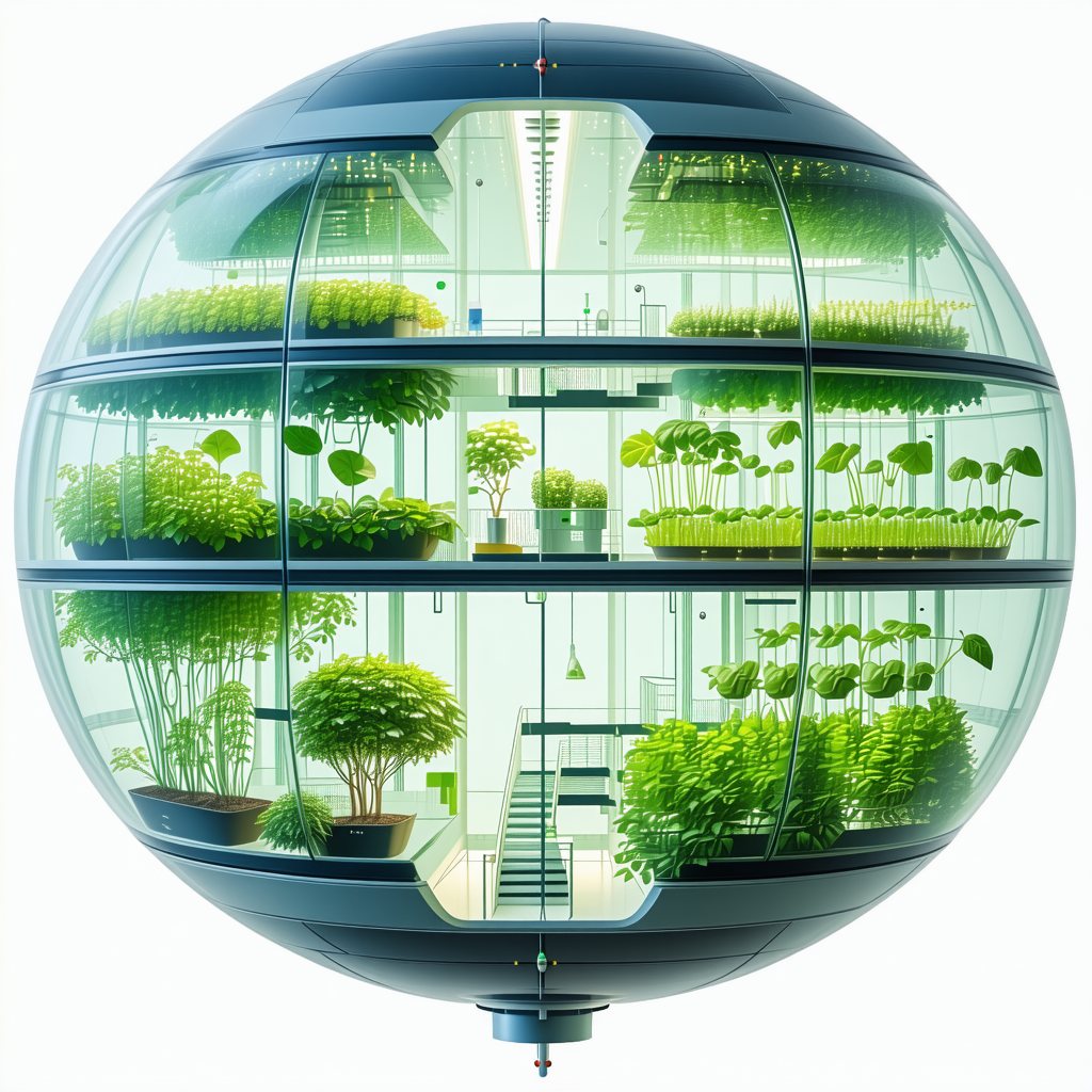 A Large, Round, Glass Structure Filled With Various Plants