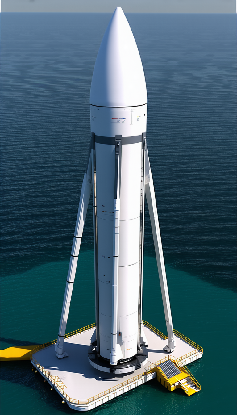 A Large White Rocket Ship Is Floating On The Water