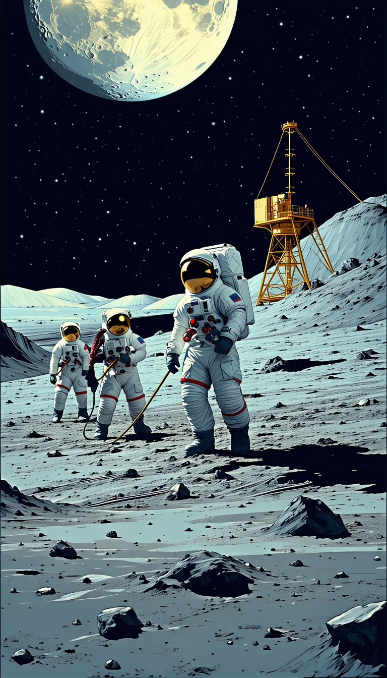 In The Image, There Are Three Astronauts Walking On The Moon