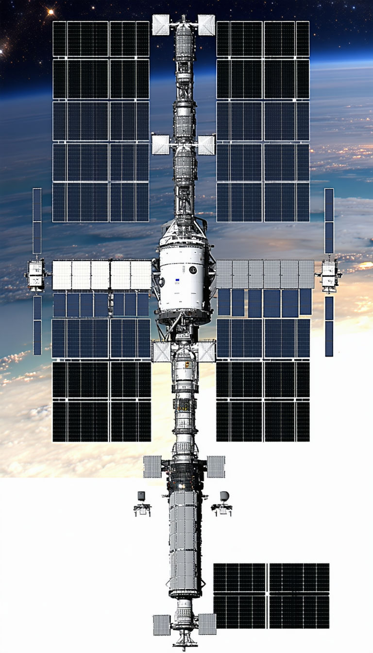 A Large Space Station Is Shown In A Close-up View