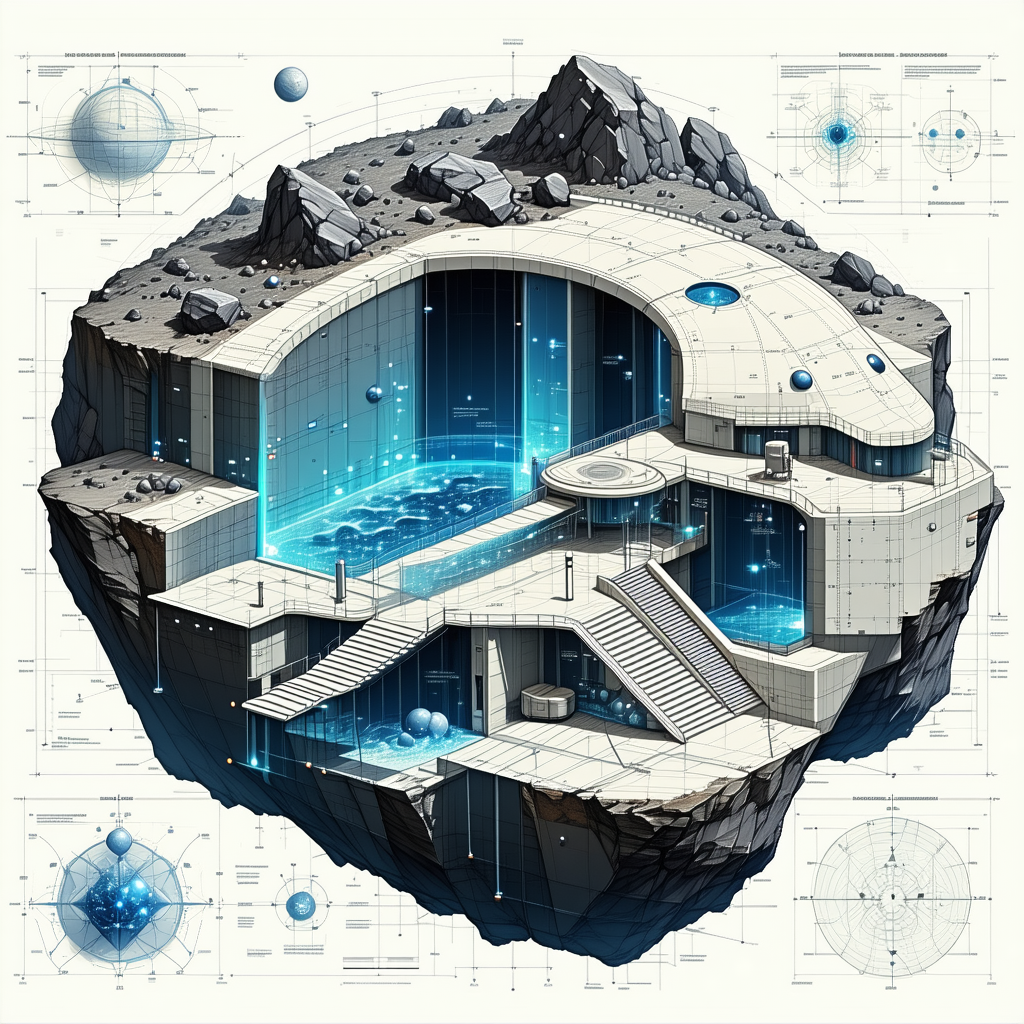 A Futuristic Building Is Depicted In A Blue And White Color Scheme