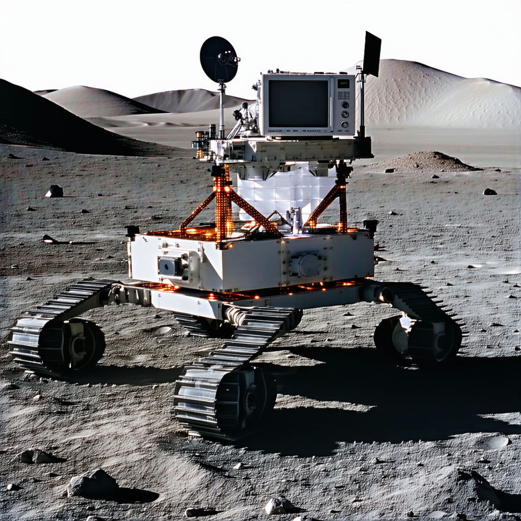 A White Robotic Vehicle With A Television Screen On Its Front, Driving Across A Rocky Terrain
