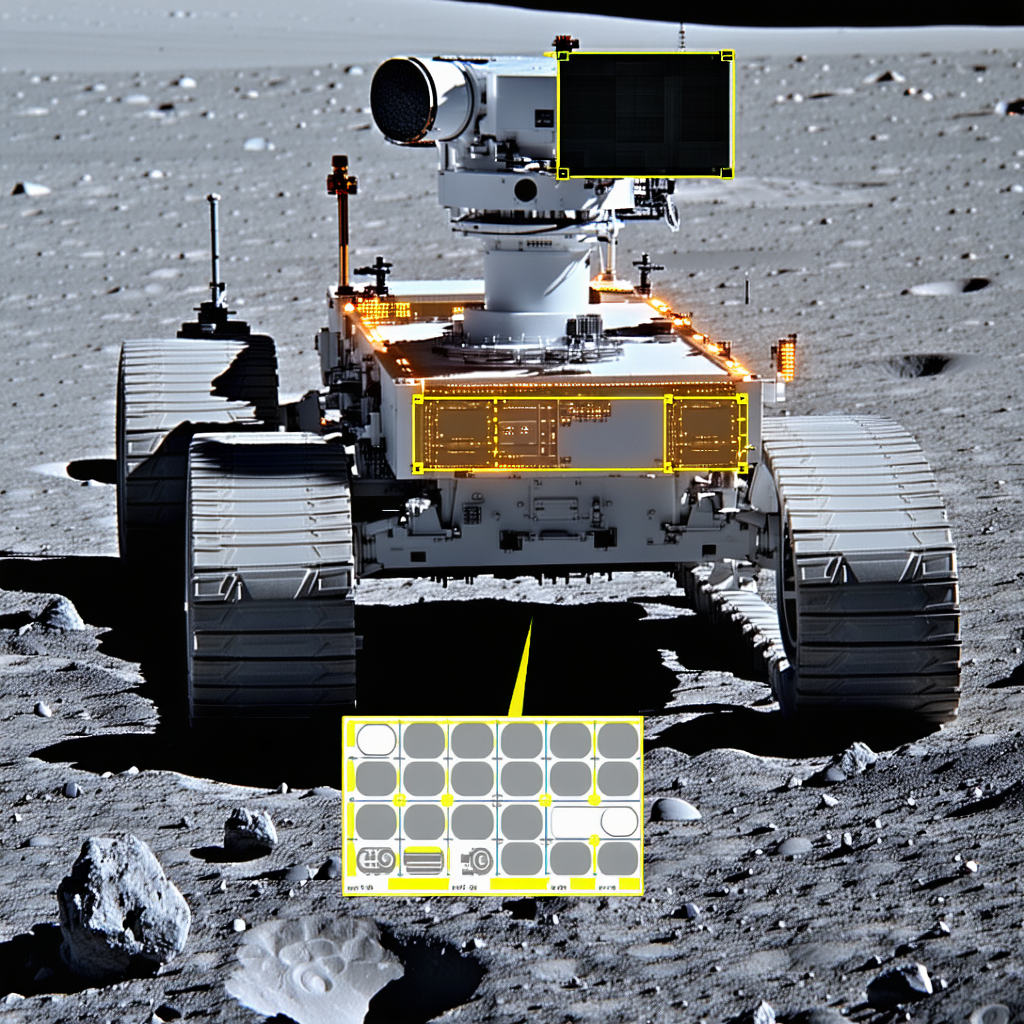 A White Robotic Vehicle, Possibly A Rover, Parked On A Rocky Surface