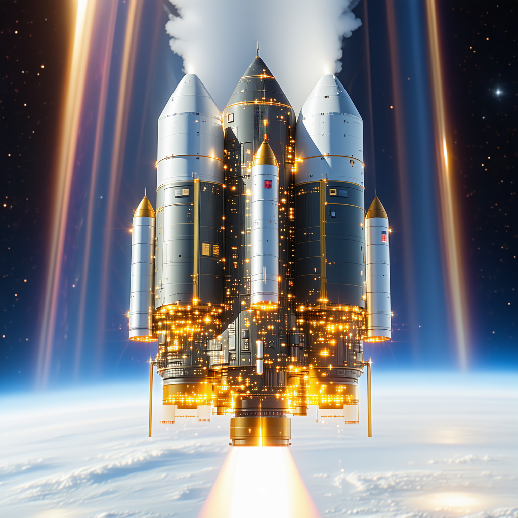 A Space Shuttle Launching Into The Sky, With A Bright Trail Of Smoke Following It