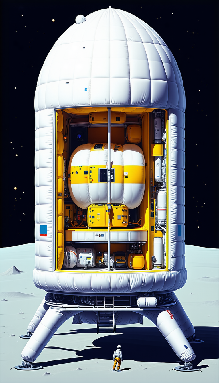 A Large White Spacecraft With A Yellow And White Exterior