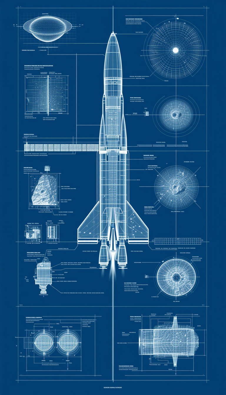 A Blue Diagram Of A Rocket Is Displayed, Showing The Various Parts And Their Functions