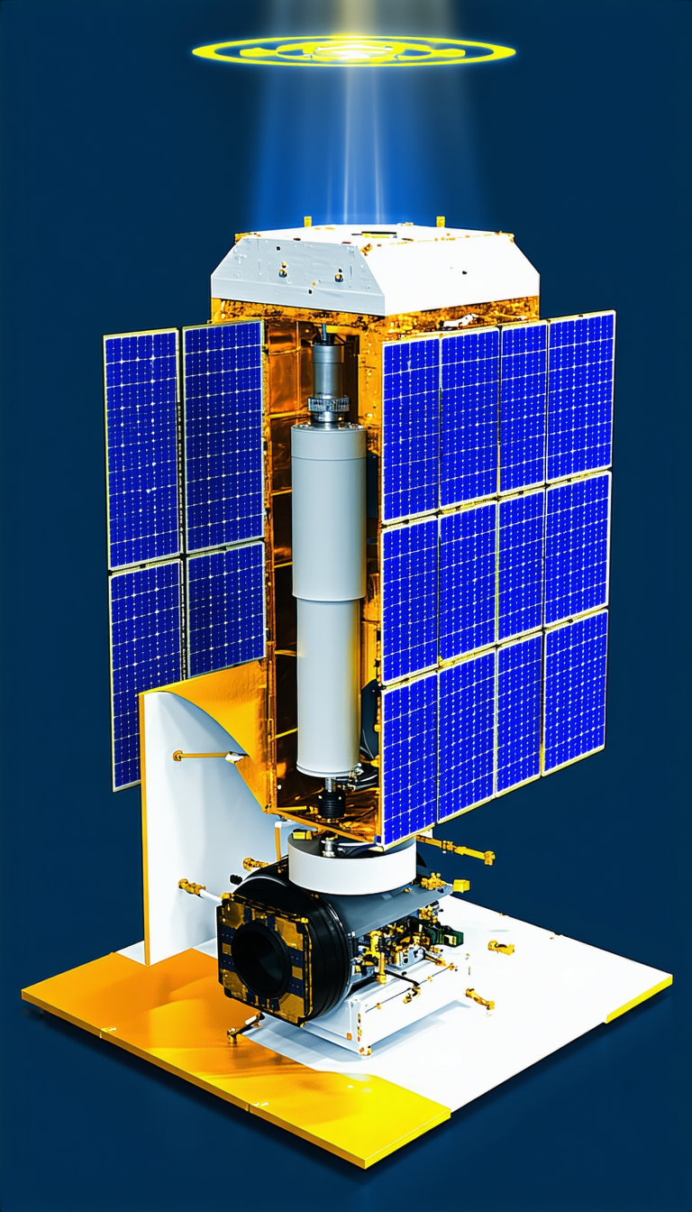 A Large Satellite Dish With A Blue And Yellow Color Scheme