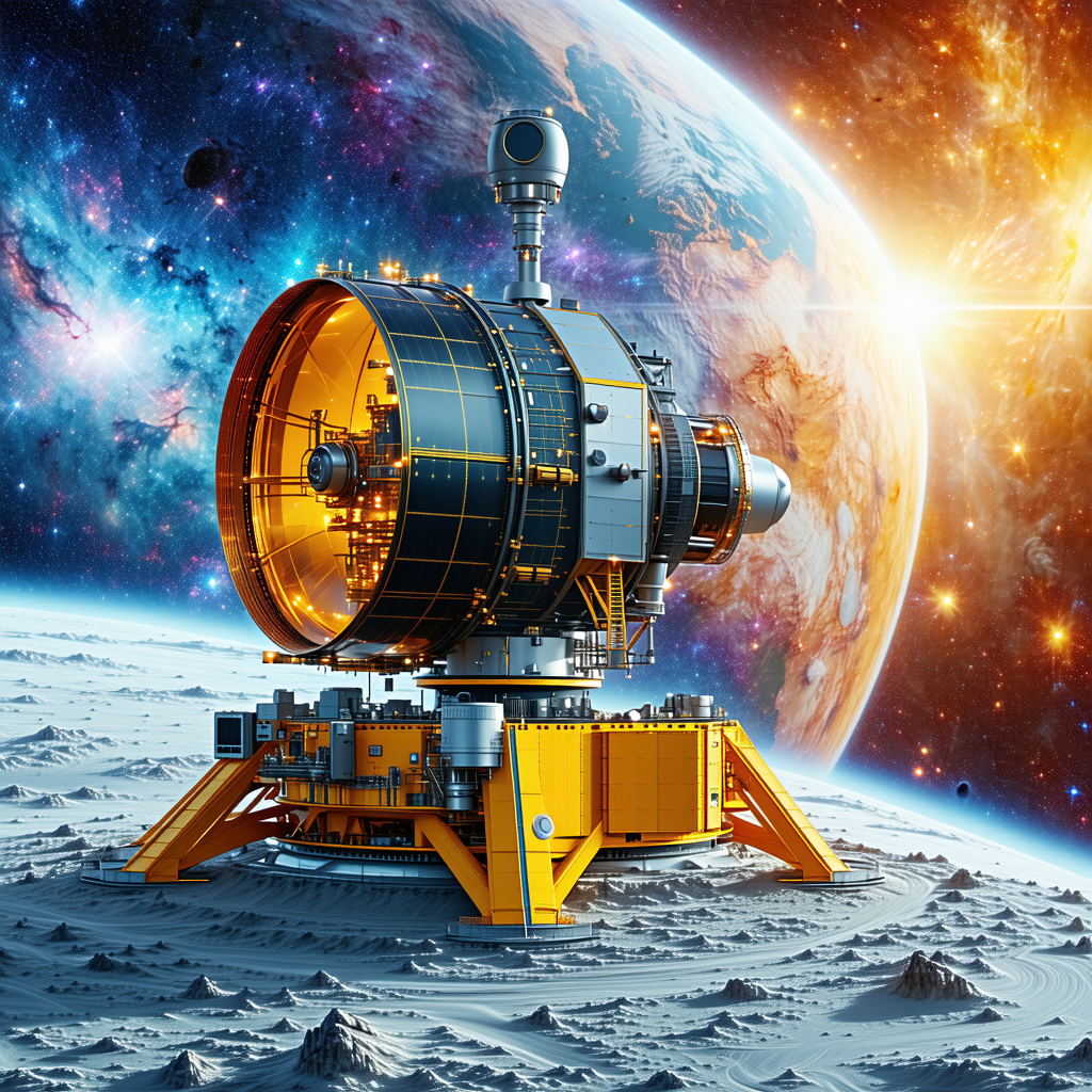 A Large, Yellow Spacecraft With A Dome-shaped Structure On Top, Sitting On A Rocky Surface
