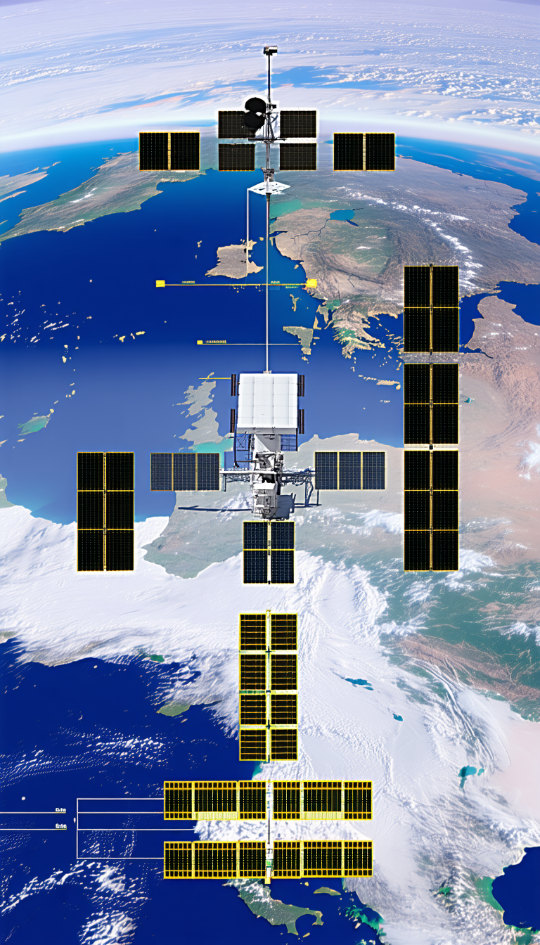 A Satellite In Space, With A Large Number Of Solar Panels On Its Side