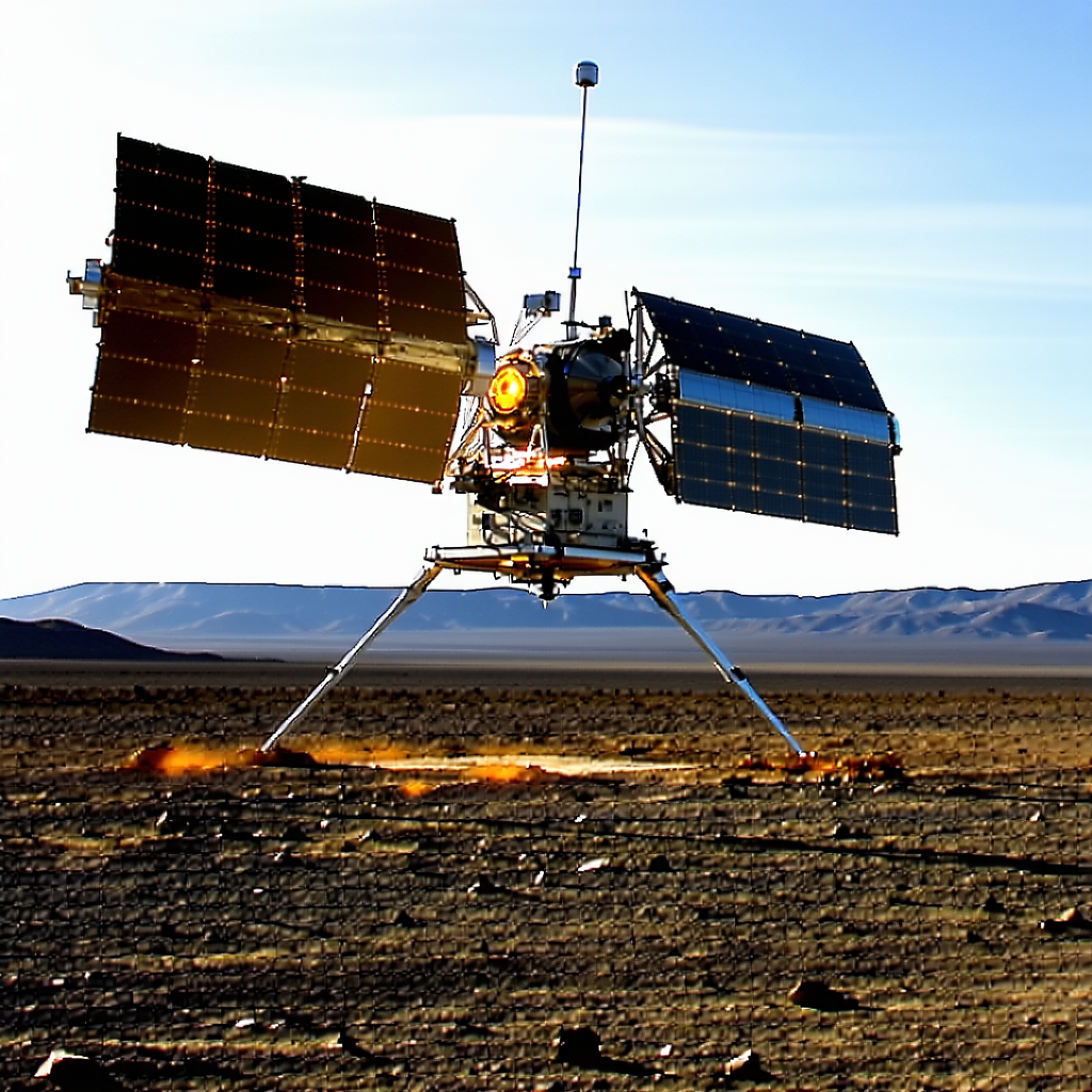 A Large, Odd-shaped Spacecraft With A Long, Thin Tail, Sitting On A Dirt Field
