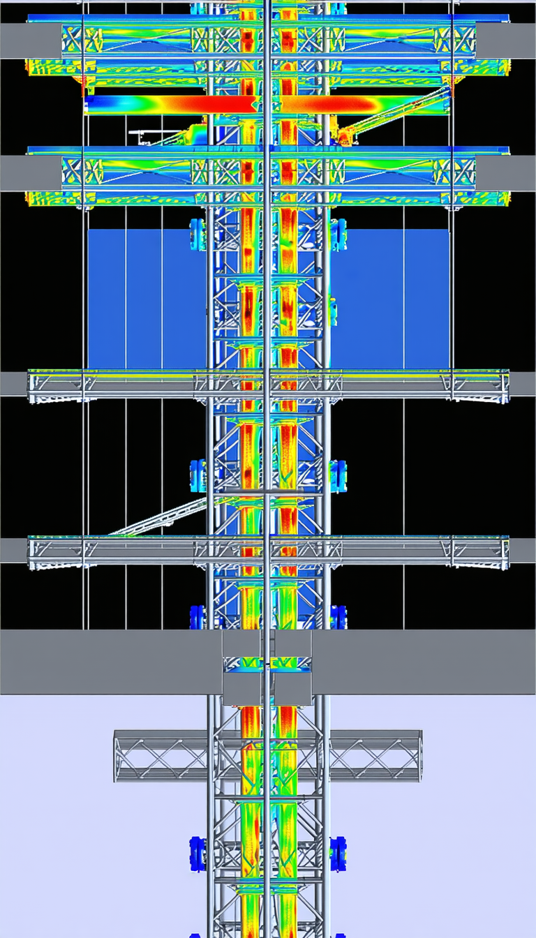 The Image Is A 3d Model Of A Large Structure, Possibly A Bridge Or A Tower