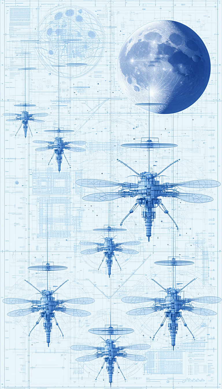 A Group Of Four Helicopters Are Shown In A Blue And White Drawing